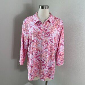 NEW Croft & Barrow Womens Plus XXL Pink Floral Lightweight Wrinkle Resistant Top